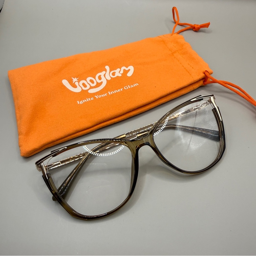 Vooglam Metallic Silver Eyeglass Temple Arm Frame, no Prescription